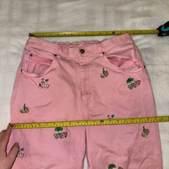 The Quacker Factory Vintage M Womens Straight Leg Pink Embroidered Pants STAIN - Picture 7 of 10